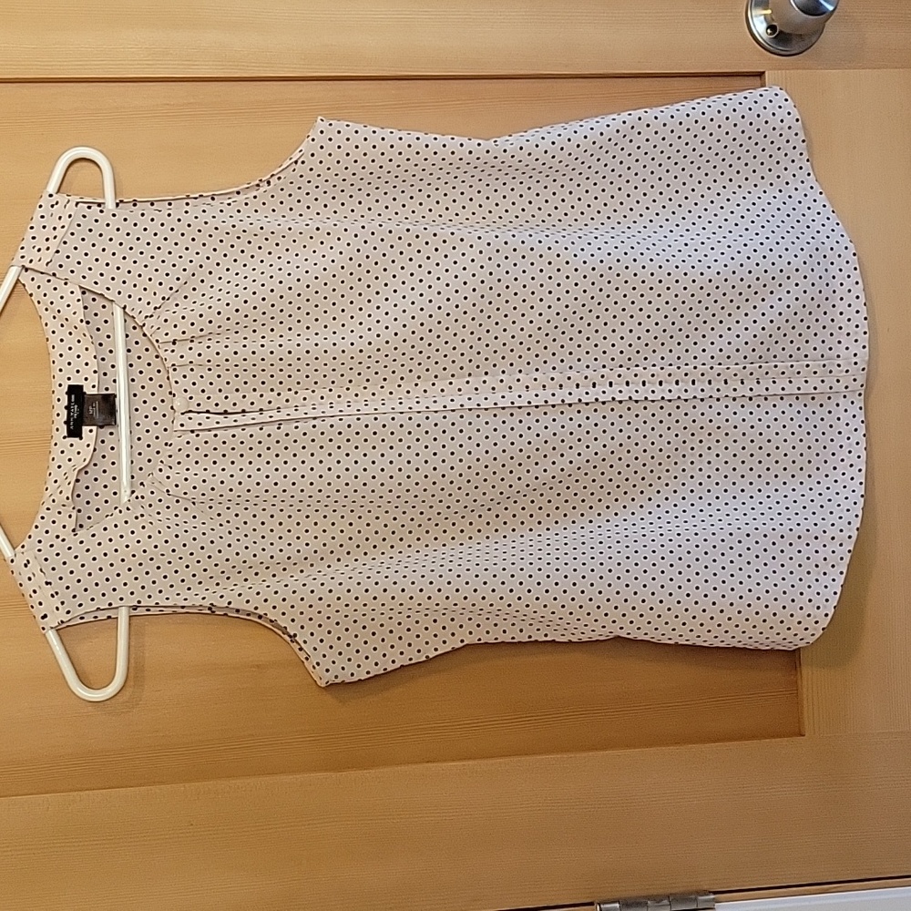 Powder pink and black polka dot sleeveless blouse